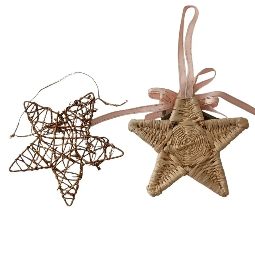 2 Star Christmas Ornaments Rattan Woven Rustic Farmhouse Country‎ Boho Holiday.
